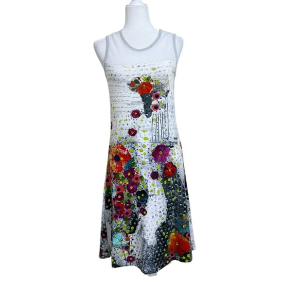 Simply Art by Dolcezza Dress Sleeveless White Colorful Floral Abstract Size XS - Picture 1 of 5